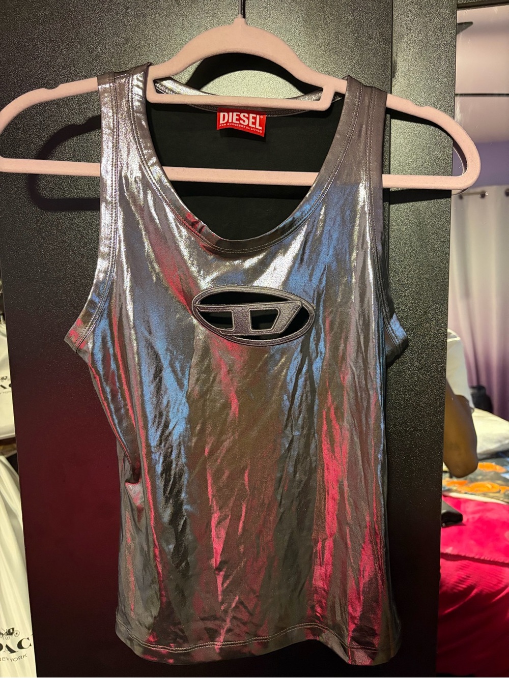 DIESEL Shimmery Silver Reflective Tank Top